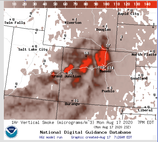 NOAA 山火事の煙の予報 コロラド州
