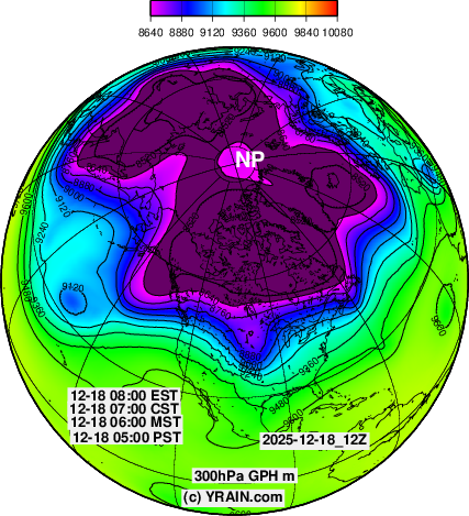NOAA GFS 高層予報 極渦　2025年12月17日