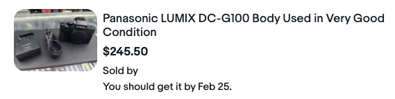 Ebay 激安中古、Lumix G100 G100D, MFT マイクロフォーサーズ小型・軽量カメラ